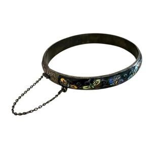 Enamel Sterling Silver bracelet hinged Butterflies SIAM Artist Made VTG